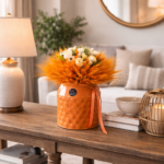 Oranžová  váza  s kyticu